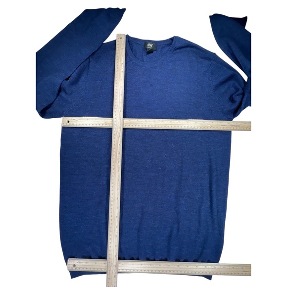 H&M Mens XL 100% Merino Wool Crew Neck Heather Navy Blue Lightweight Pullover - Picture 2 of 7